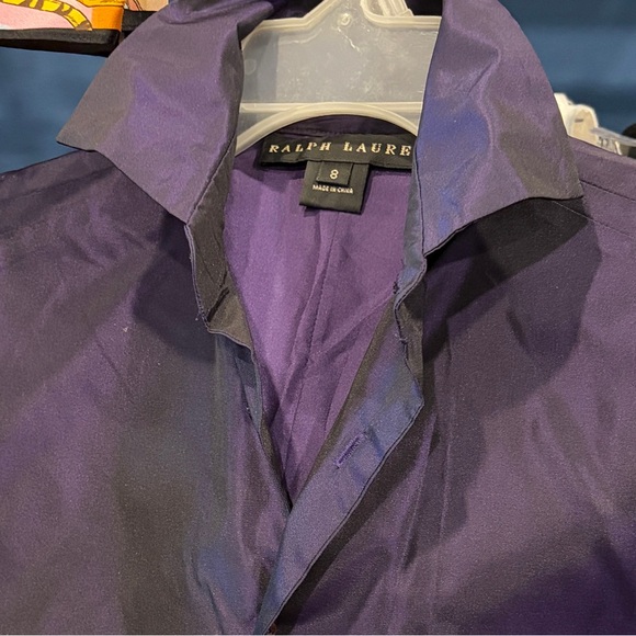 Ralph Lauren Black Label Purple Silk Taffeta Button-Up Blouse with Pouf sleeves - Picture 2 of 4